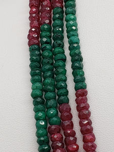 4 Strand Ruby & Emerald Faceted Rondelle Necklace, 4 to 4.3mm