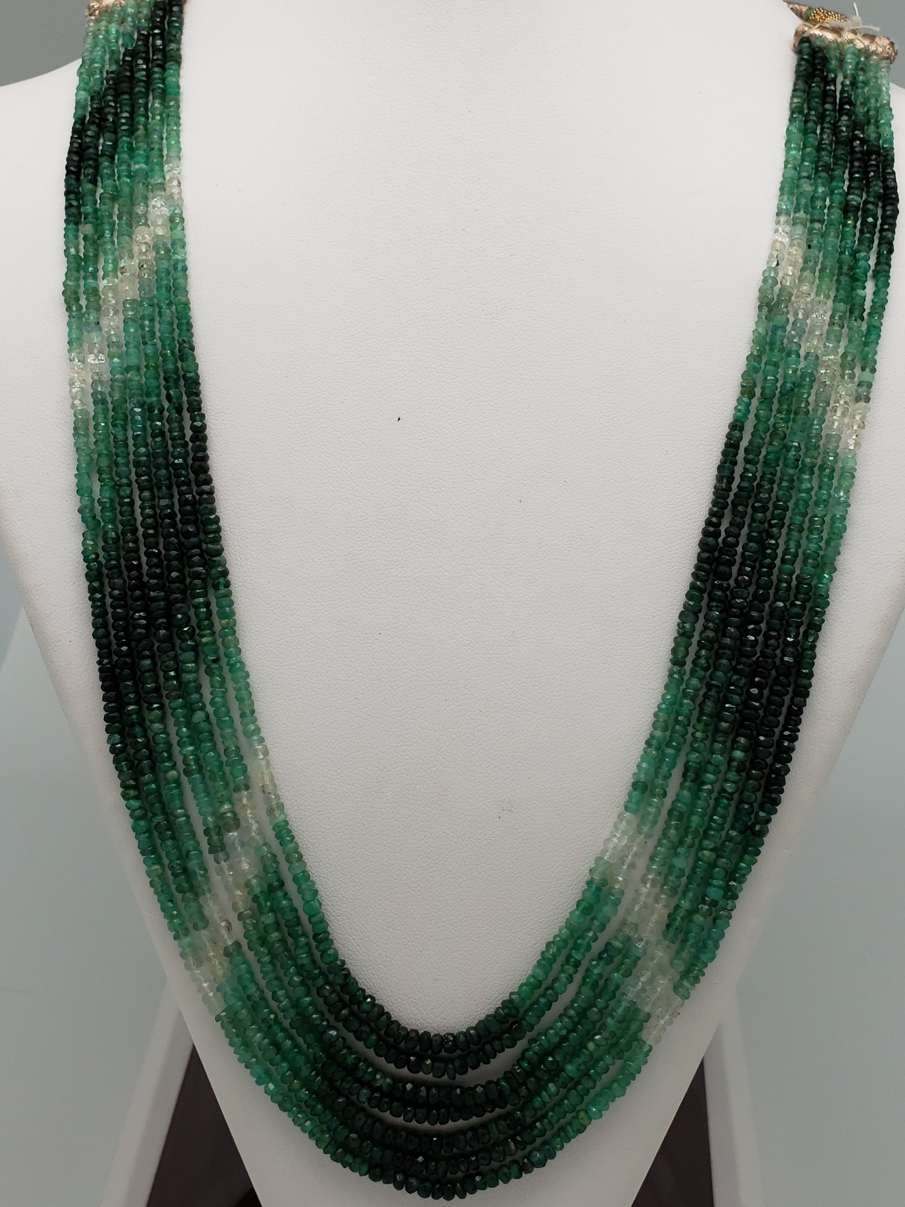 7 Strand Shaded Emerald Faceted Rondelle Necklace, Graduated 2.5mm to 3.4mm