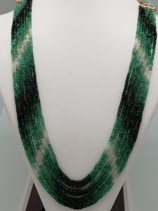 7 Strand Shaded Emerald Faceted Rondelle Necklace, Graduated 2.5mm to 3.4mm