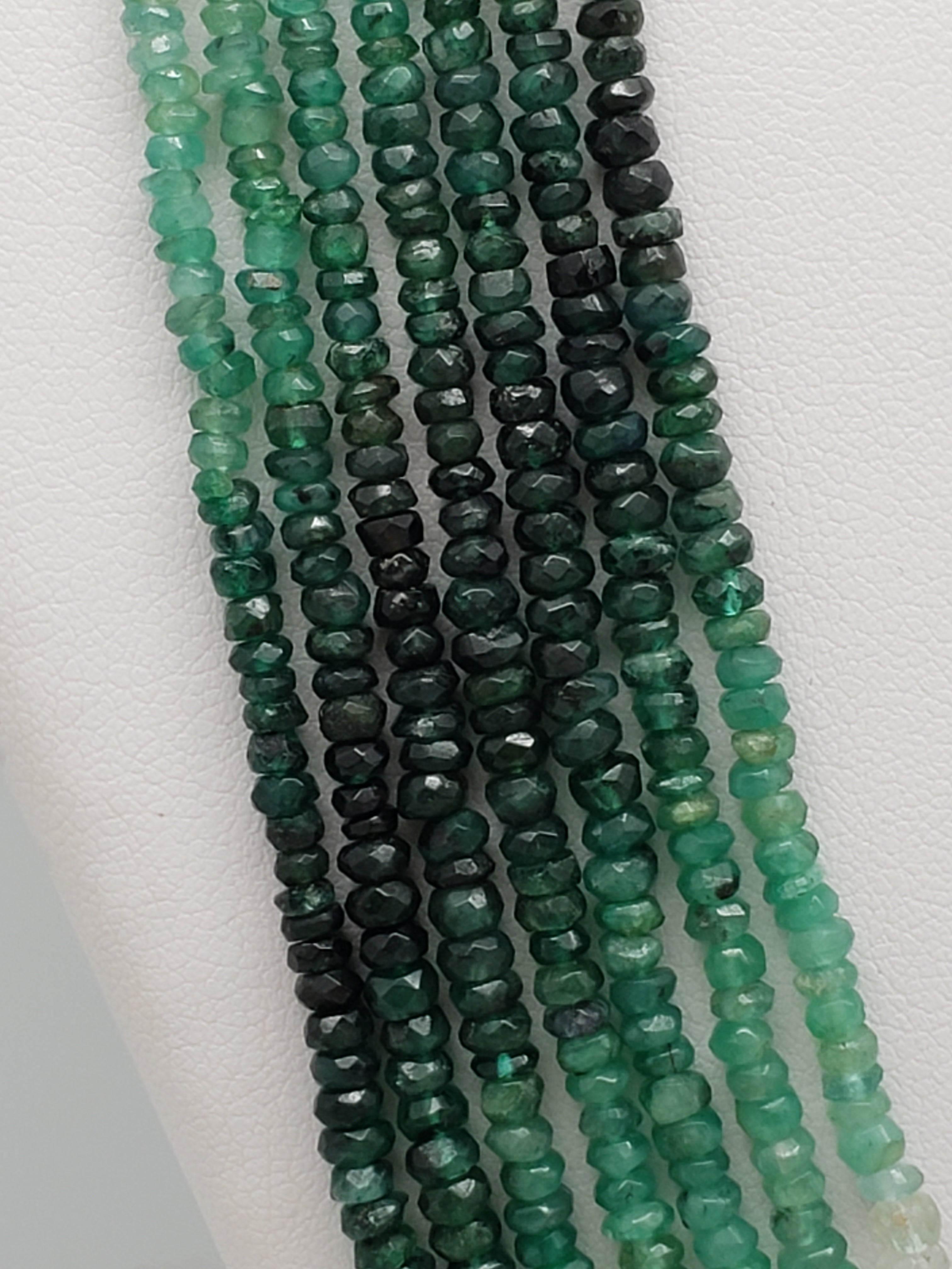 7 Strand Shaded Emerald Faceted Rondelle Necklace, Graduated 2.5mm to 3.4mm