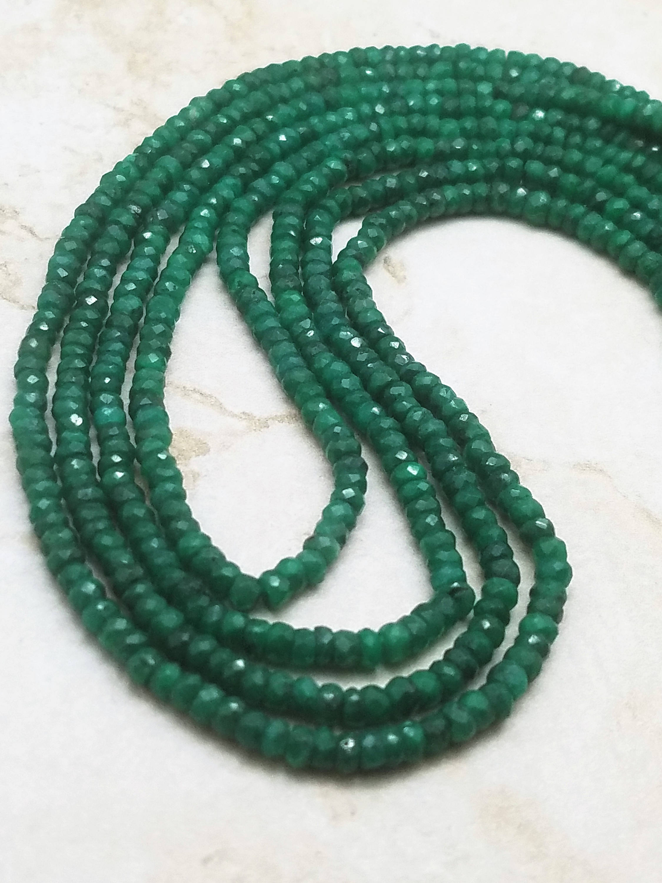 2 or 3 or 4 Strand Emerald Faceted Rondelle Necklace, 3.5mm to 4mm