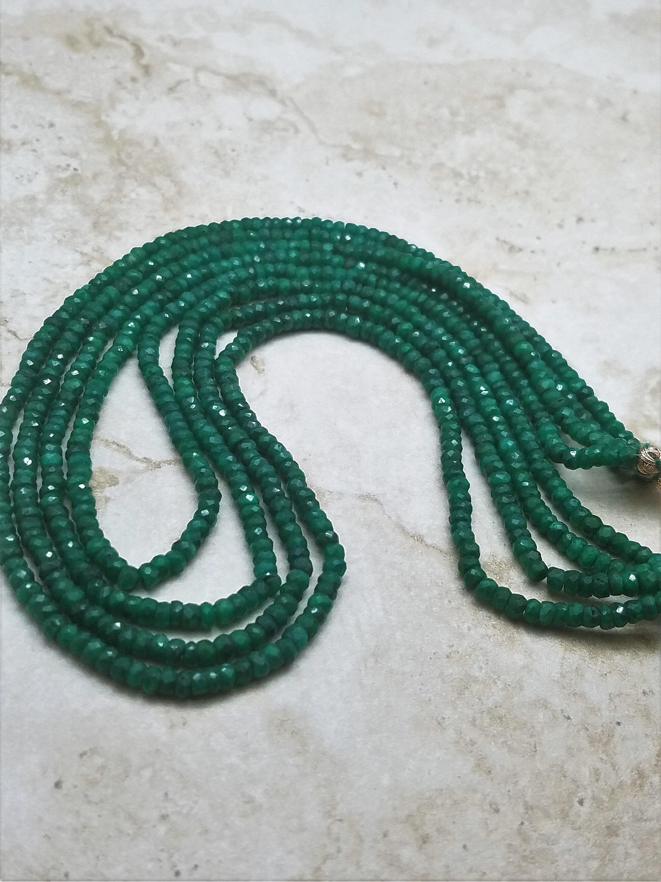 2 or 3 or 4 Strand Emerald Faceted Rondelle Necklace, 3.5mm to 4mm