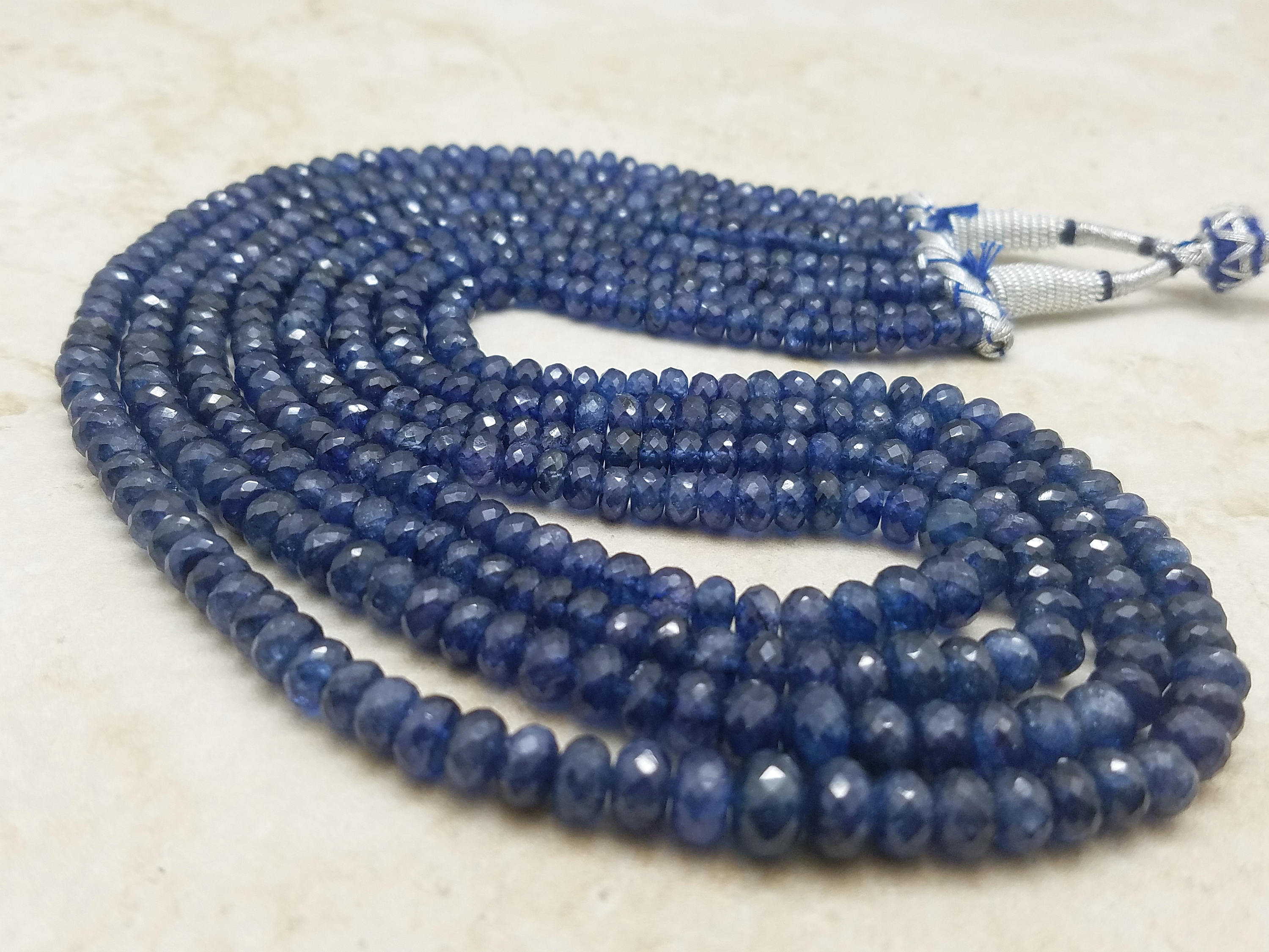 4 Strand, Graduated 5mm to 8mm Blue Kyanite Faceted Rondelle Necklace, 17 inch