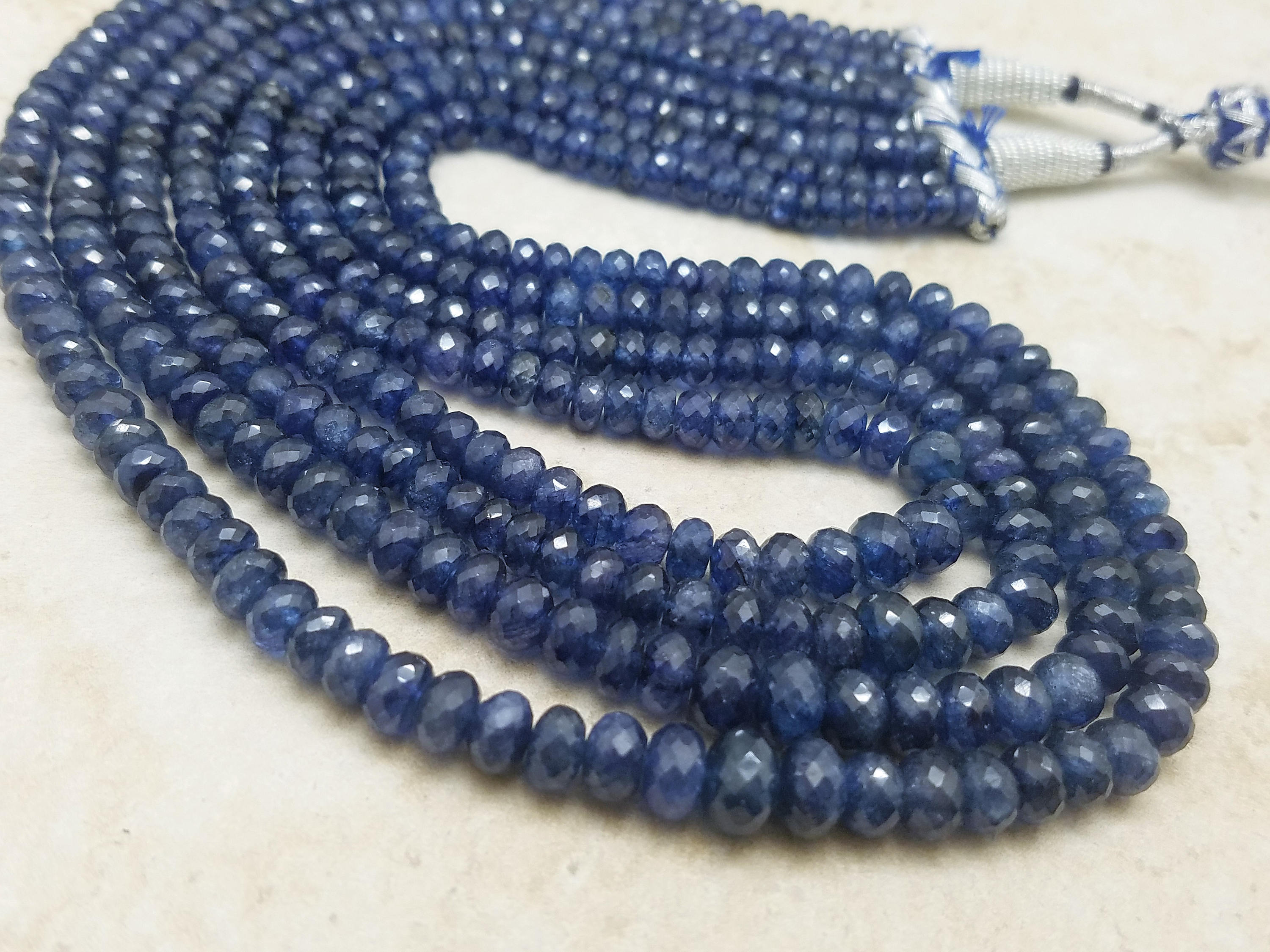 4 Strand, Graduated 5mm to 8mm Blue Kyanite Faceted Rondelle Necklace, 17 inch