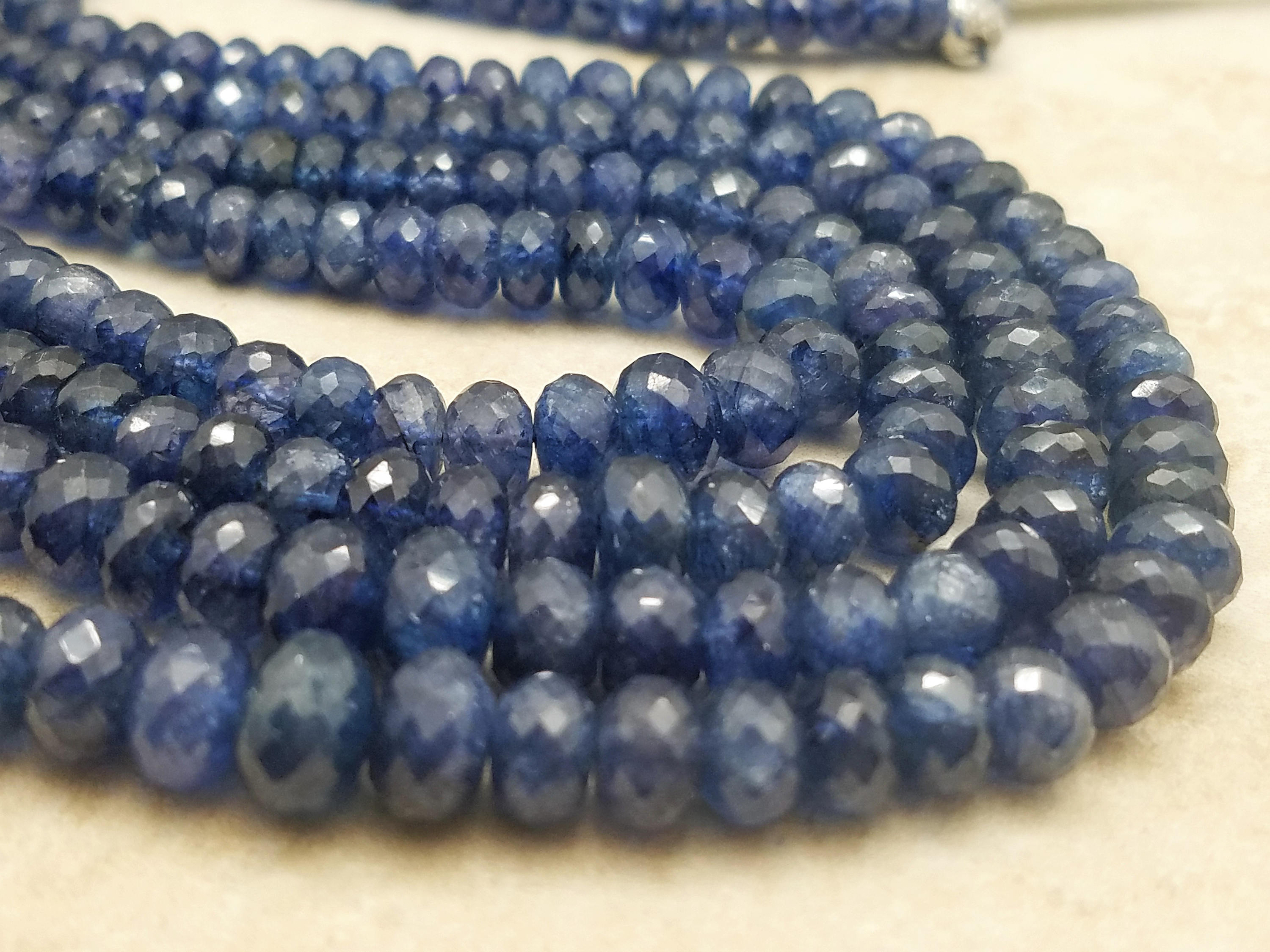 4 Strand, Graduated 5mm to 8mm Blue Kyanite Faceted Rondelle Necklace, 17 inch