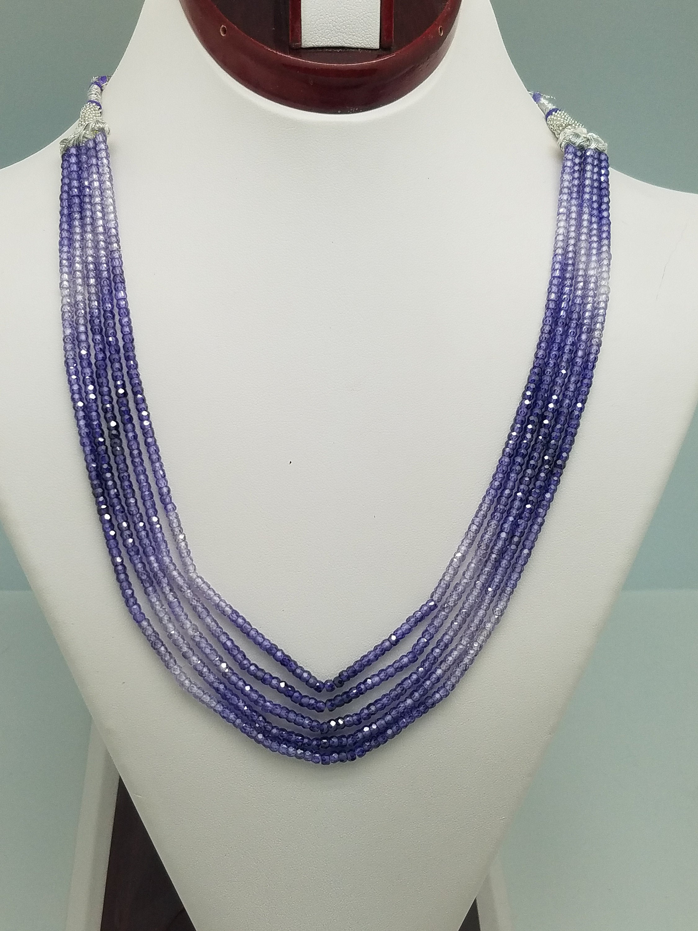 3mm Amethyst Dark CZ Faceted Beaded Necklace - 5 Strands, Gemstone Necklace