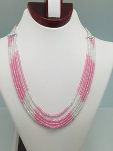 3mm Pink & White CZ Beaded Necklace - 5 Strands, Gemstone Necklace