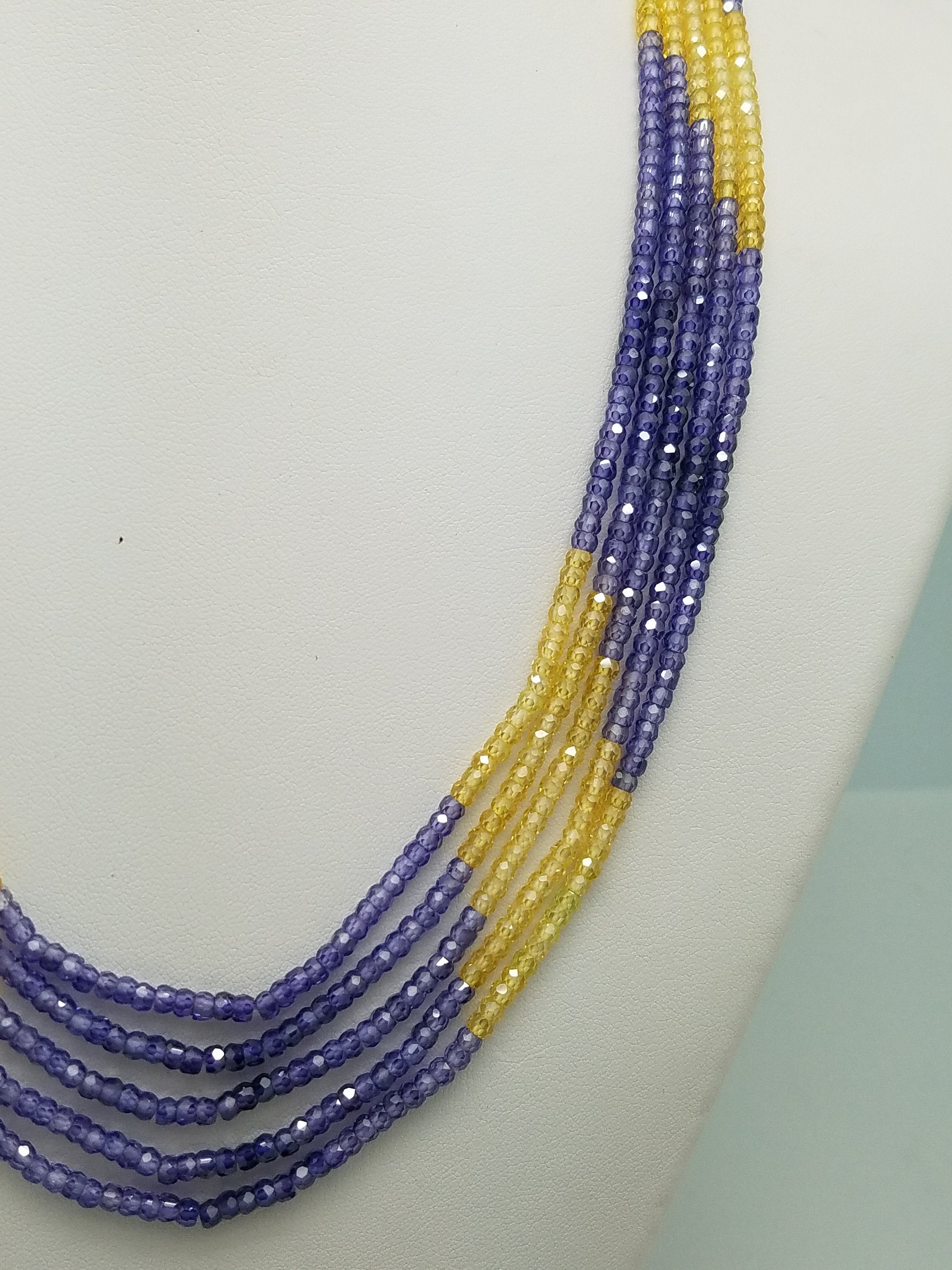 3mm Purple Yellow Shaded CZ Faceted Beaded Necklace - 5 Strands, Gemstone Necklace