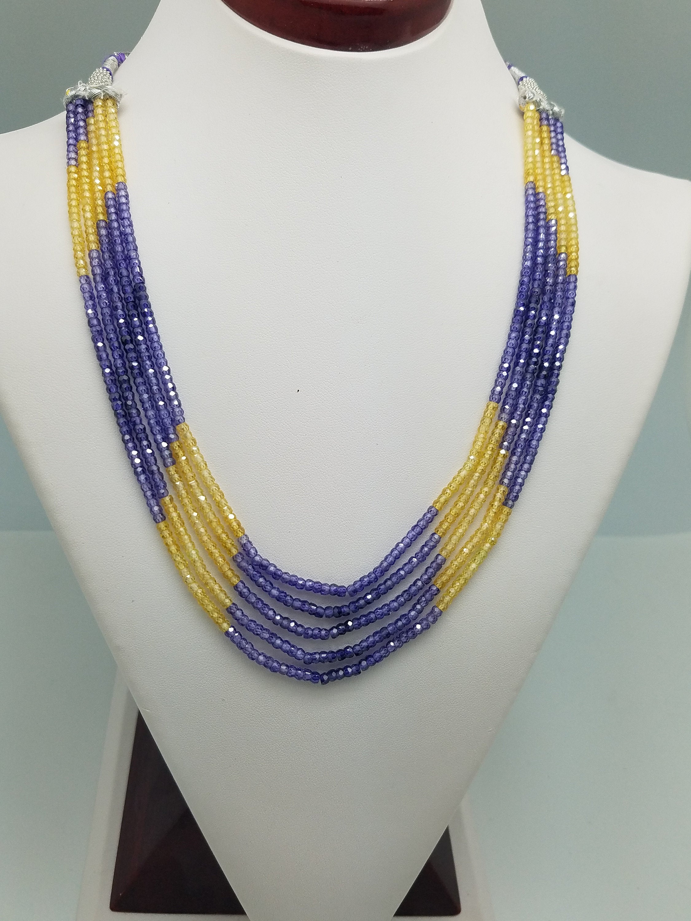 3mm Purple Yellow Shaded CZ Faceted Beaded Necklace - 5 Strands, Gemstone Necklace