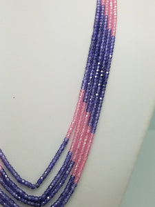 3mm Pink & Purple CZ Faceted Beaded Necklace - 5 Strands, Gemstone Necklace