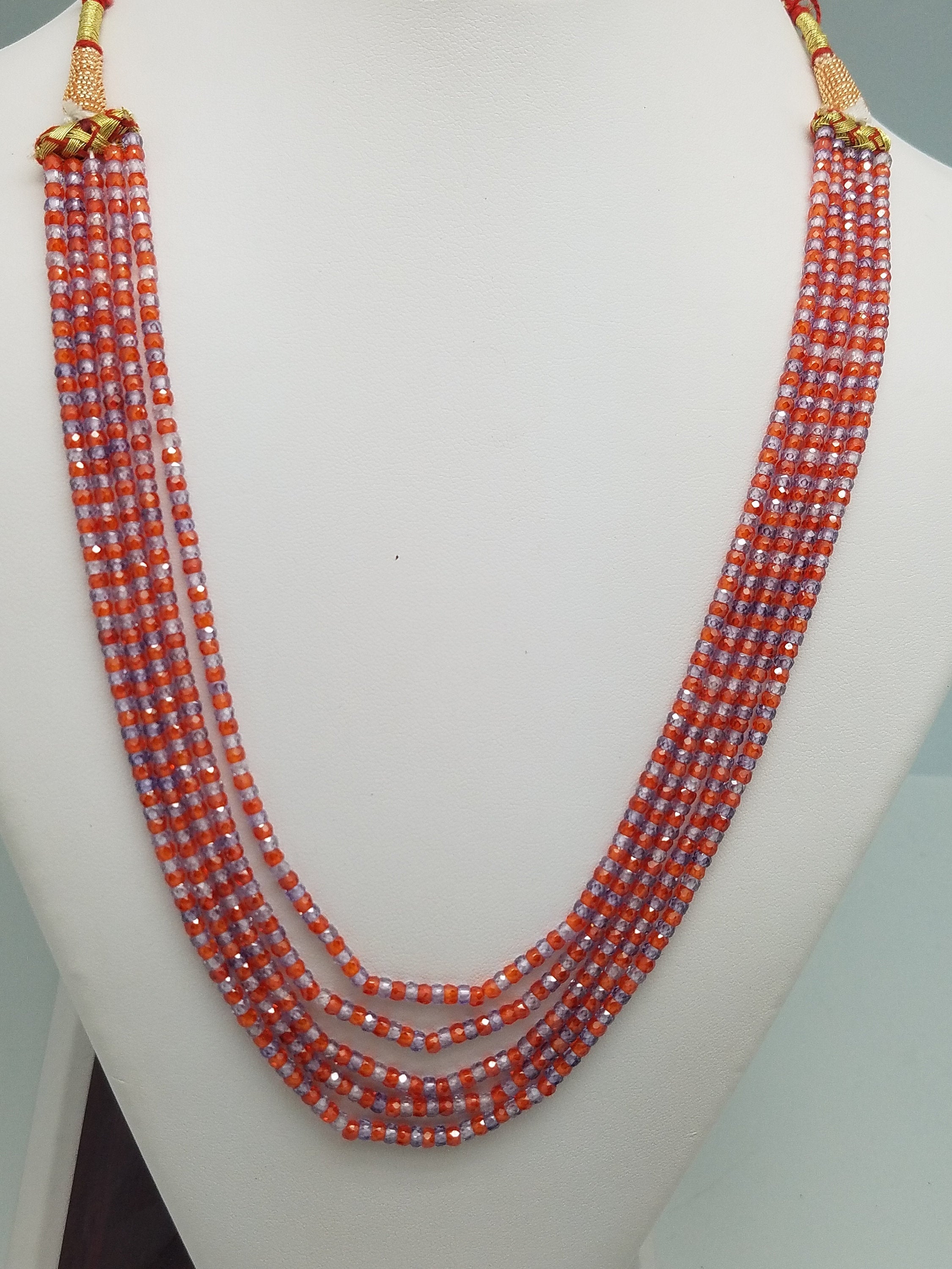 3mm Orange Purple Mixed CZ Beaded Necklace, 5 Strands, Gemstone Beaded Necklace