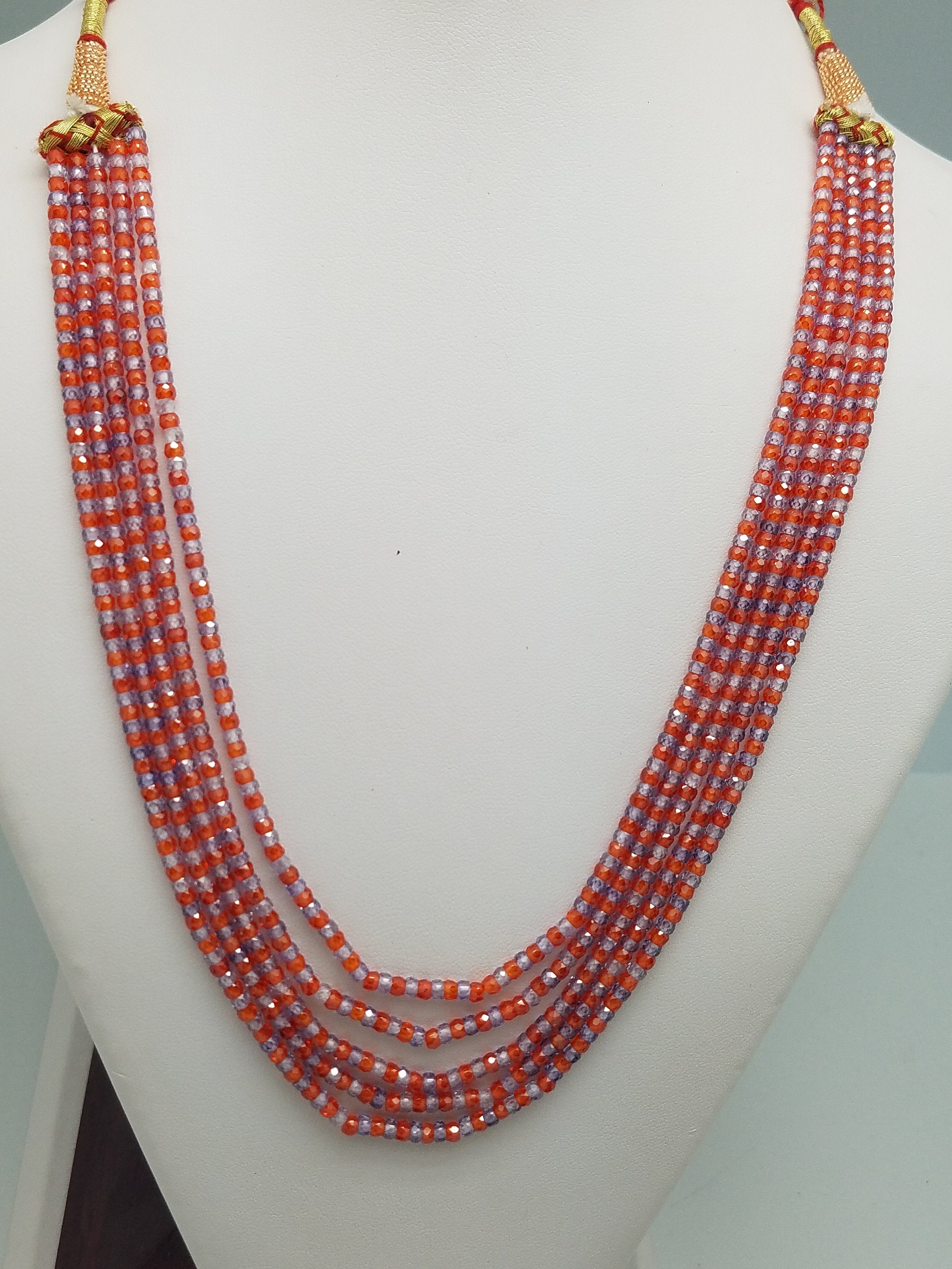 3mm Orange Purple Mixed CZ Beaded Necklace, 5 Strands, Gemstone Beaded Necklace