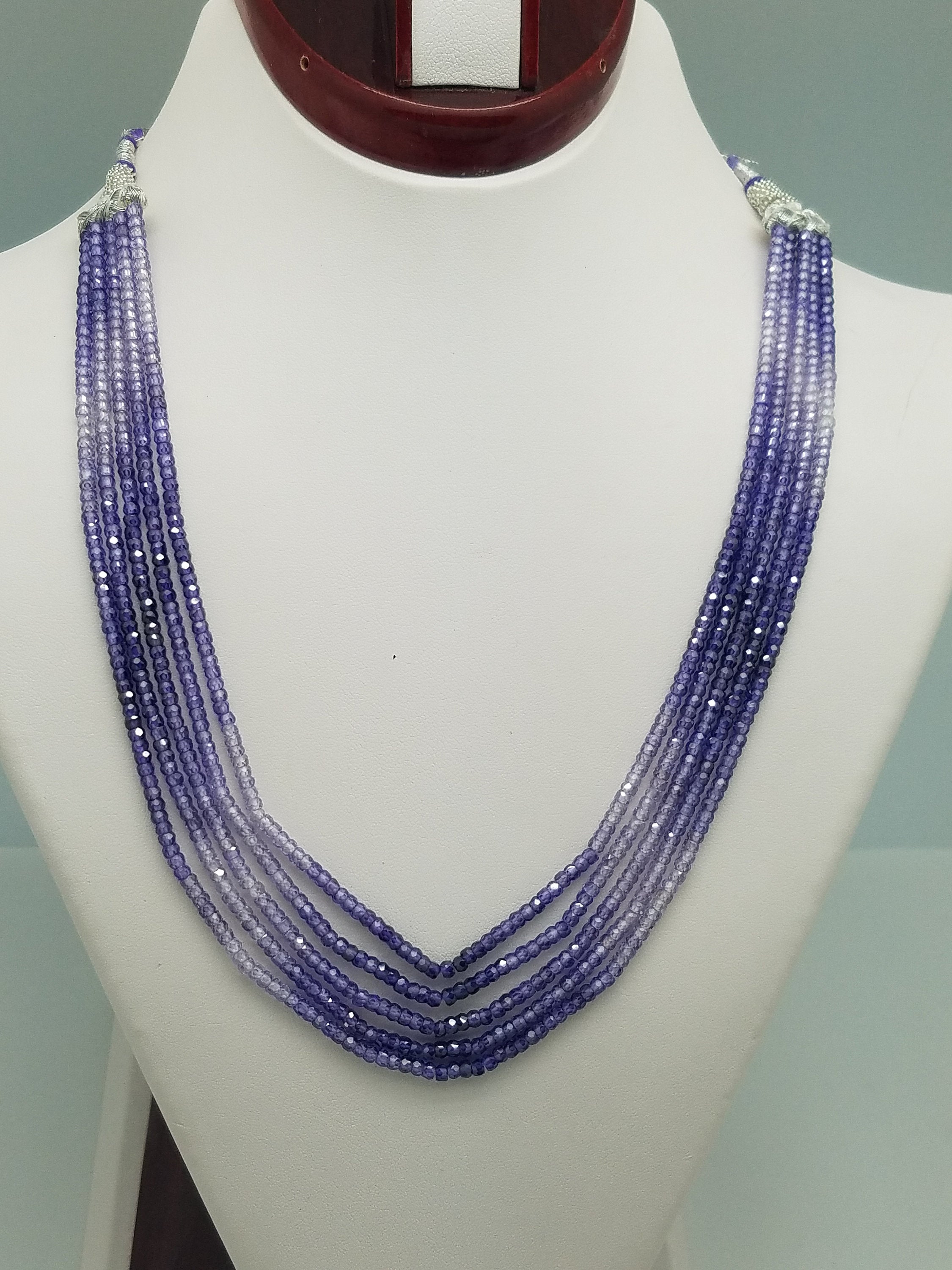 3mm Amethyst Dark CZ Faceted Beaded Necklace - 5 Strands, Gemstone Necklace