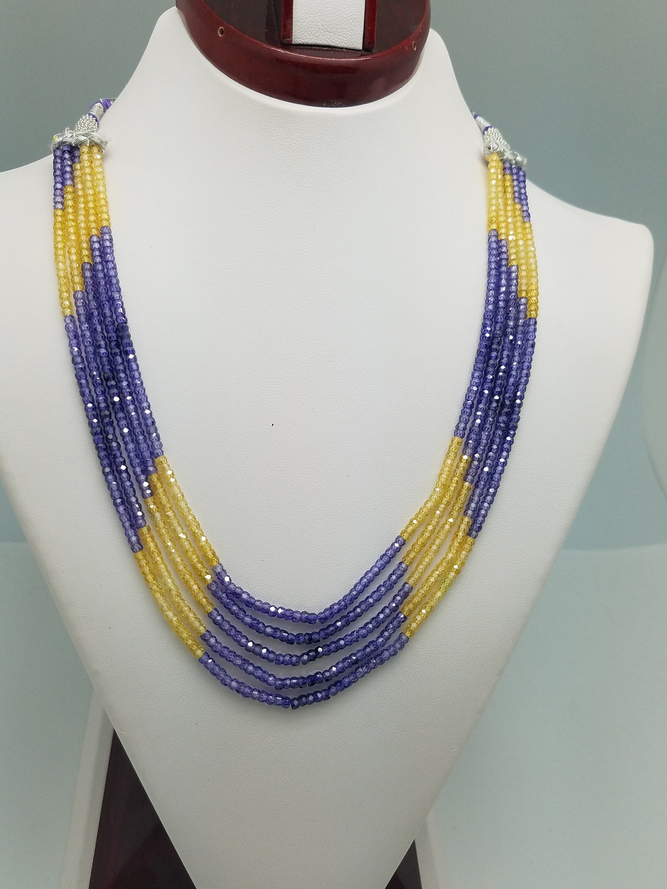 3mm Purple Yellow Shaded CZ Faceted Beaded Necklace - 5 Strands, Gemstone Necklace