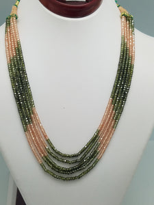 3mm Brown & Green CZ Faceted Beaded Necklace - 5 Strands, Gemstone Necklace