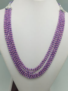 3mm Pink Purple Mixed CZ Beaded Necklace, 5 Strands, Gemstone Beaded Necklace